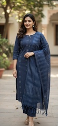 Geohub Women Khadi Cotton Kurti Palazzo Dupatta Set