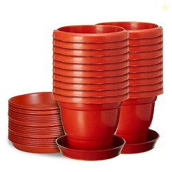 Kraft Seeds by 10CLUB Colourful Pots - 20 Pcs (6 inch, Red) | Flower Planters for Home Balcony and Terrace Garden | Plastic Planters with Plates | Pots with Bottom Trays | UV Treated Pots
