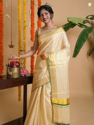 TEEJH Zari Woven Design Tissue Kasavu Saree