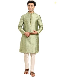 Amodh by Kisah Men's Art Silk Regular Fit Solid Kurta | Festive Ethnic Kurta (Olive, 42)