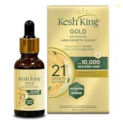 Kesh King Gold Advanced Hair Growth Serum  21% Growth Actives with 3% Redensyl, 3% Anagain, Procapil, Kopexil Aqua & Ayurvedic Herbs | Visible Regrowth & Hair Fall Control | Women & Men | 30ml