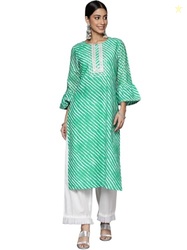 Varanga Women's Cotton Floral, Geometric, Polka Dot Regular T-Shirt (NV_VKUR369-M_Green