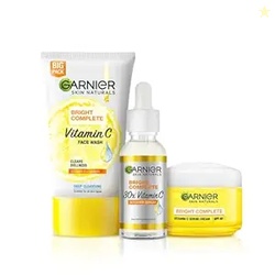 Garnier Bright Complete Vitamin C Brightening Regime Kit for Skincare | Cleanse, Treat and Seal | Reduces Dark Spots, Face Wash + Serum + SPF 40 Serum Cream, for all skin types, For Men and Women