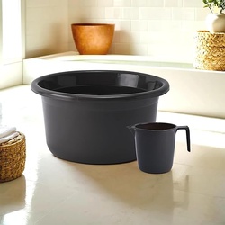 Heart Home Set of 2 Bathroom Combo Set | Bathing Set | Bathware Bathing Set | Tub & Mug Combo Set for Bathroom | Modern Bathroom Accessories Set | Brown