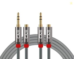 C & E (Cables & Etc Pure Copper 3.5mm Stereo Audio Extension Cable Male Female Connectors with Zinc Alloy Metal Plugs Cable [ 2 Pack] [ 10Feet, [ 3 Meters]