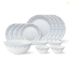 Larah By Borosil - Tiara Series, Pulse, 13 Pcs, Opalware Dinner Set, White