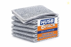 HUSB Non-Scratch Dish Wash Cloth (Pack of 6), Steel Wire Dishwashing Rags for Wet and Dry Stainless Steel Scrubber Non-Scratch Wire Dishcloth for Washing Dishes Sinks Counters