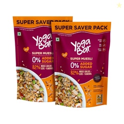 Yogabar Super Muesli, No Added or Hidden Sugar, Breakfast Muesli with Probiotics & Prebiotics, 82% Whole Grains+ Seeds+ Almonds, 400gm Each