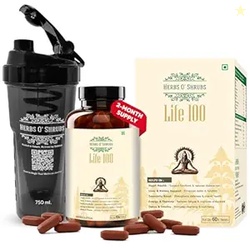 Herbs O' Shrubs Life-100 | Daily Energy, Vitality & Antioxidant Support Tablets | 60 Tablets with CoQ10, Ashwagandha, Spirulina, Resveratrol & L-Carnitine | Slow Down Aging | Boosts the Immunity