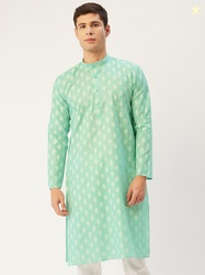 Jompers Men Printed Cotton Blend Straight Kurta (Green)