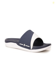 Sandak by Bata Men Navy Blue & White Colourblocked Sliders