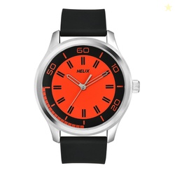 Helix by Timex Analog Watch for Man with Orange Round Dial & Black Silicone Strap Band Water Resistant Men's Wrist Watches - TW043HG20