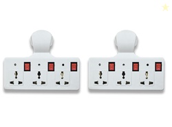 Digiway Three pin Multi Plug Point | Cordless Wall Socket Multi Outlet Extension Board, Universal Sockets and Individual Switches -Pack of 2