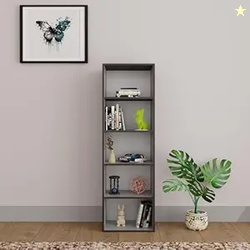 HomeTown Mezzola 5-Tier Engineered Wood Bookshelf | Wenge & White  Boo