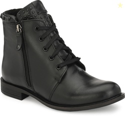 Delize genuine Leather- Black flat womens ankle derby booties Bo...mor