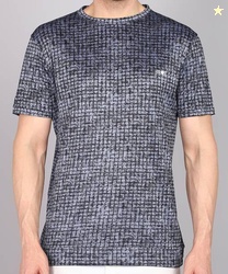3BROS Men Self Design Round Neck Cotton Blend Grey T-Shirt