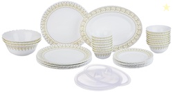 Larah by Borosil Ora Gold Fluted Series Opalware Dinner Set | 36 Piece