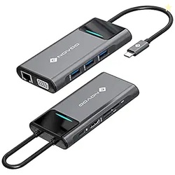 NOVOO 9in1 ProUSB C Multiport 4K HDMI VGA Ethernet 1000Mbps, 100W PD C