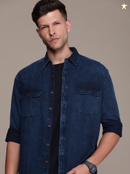 Roadster Men Relaxed Solid Denim Casual Shirt