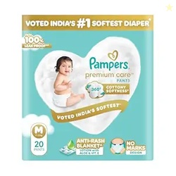 Pampers Premium Care Pant Style Baby Diapers, Medium (M), 20 Count, 7-