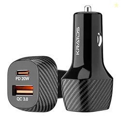 Kratos 51W Fast Car Charger with Dual Output, 51 Watts Total (28W USB 