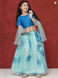 Aj DEZInES Girls Organza Ready to Wear Lehenga & Blouse With Dupatta