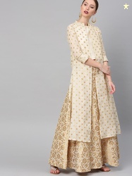 Vishudh Women Cotton Blend Ethnic Top Skirt Set