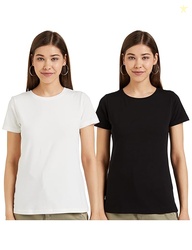 Amazon Brand - Symbol Women Cotton Stretch Regular Fit Round Neck Half