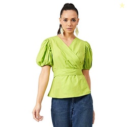 ATHENA LIFESTYLE Women's Regular Fit Shirt (ATP-4757_Lime Green