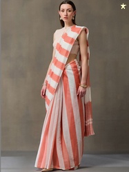 Navibhu Striped Printed Pure Linen Saree with Blouse Piece