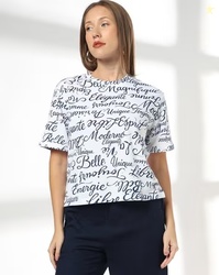 DNMX Women Typographic Print Boxy Fit Crew-Neck T-Shirt