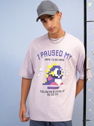 HIGHLANDER Mauve Typography Printed Oversized T-shirt with Round Neck