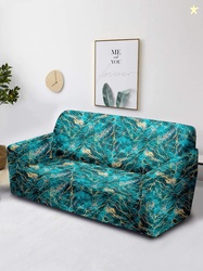 Aura Blue Marble Spandex Anti Slip Straight 3 Seater Sofa Cover-73x91I