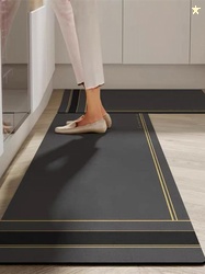Deoxys Grey & Black 2 Pieces Striped Anti Skid Kitchen Mats