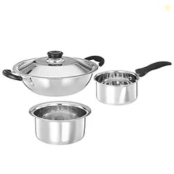 Amazon Brand - Solimo Stainless Steel - 3 Pcs Kitchen Delight Cookware