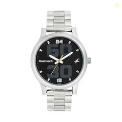 Fastrack Bold Quartz Analog Black Dial Silver Stainless Steel Strap Wa