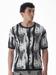 Jack & Jones Abstract Printed Drop-Shoulder Sleeves Oversized Pure Cot