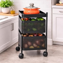 HomeWiz 2-Layer Round Kitchen Trolley | Movable Storage Organizer for 
