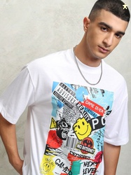 HIGHLANDER Men Typography Printed Round Neck Polyester Oversized T-Shi