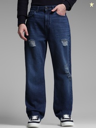 Jack & Jones Men Wide Leg High-Rise Highly Distressed Light Fade Jeans