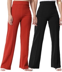 KOTTY Pack of 2 Women Regular Fit Multicolor Viscose Rayon Trousers