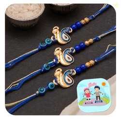 CraftVatika Peacock Rakhi with Fridge Magnet for Brother Set of 3 Desi