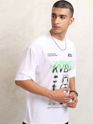 HIGHLANDER Men Typography Printed Round Neck Polyester Oversized T-Shi