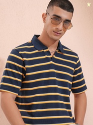 HIGHLANDER Men Striped Polo Collar Relaxed Fit T-shirt