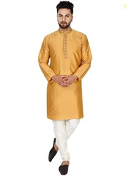 SKAVIJ Men's Jacquard Silk Embroidered Kurta Pajama Set Thread Work Et