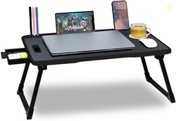 FurniGully Wood Portable Laptop Table (Finish Color - BLACK, Pre ...mo