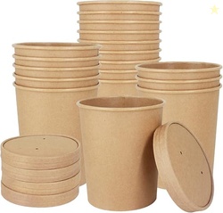 [1000 ml, 10 Count, Brown Disposable Kraft Paper Container with Lid | 