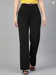 KOTTY BIZwear Women Relaxed Straight Fit High-Rise Easy Wash Trousers