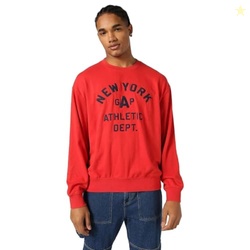 GAP Men's Full Sleeve Crew Neck Standard Fit Unbrushed Sweatshirt,Red,