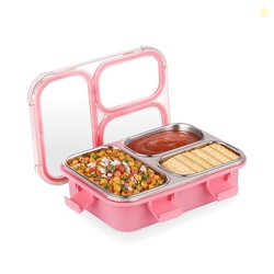 ATTRO Trio Meal Stainless Steel Lunch Box with 3 Partition, Microwave 